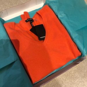 NWT Orange Cashmere V Neck Sweater